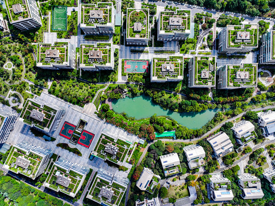 Overhead of surburban buildings